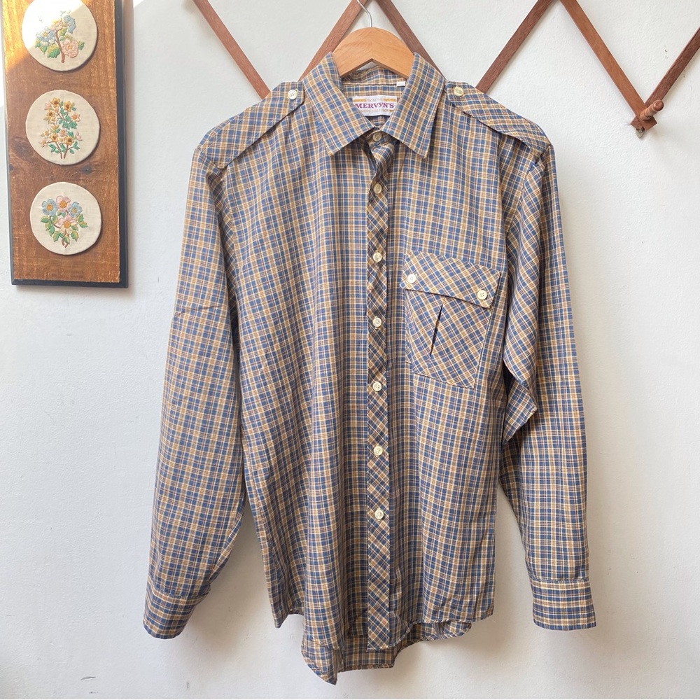 Vintage Plaid Epaulette Button Up Shirt